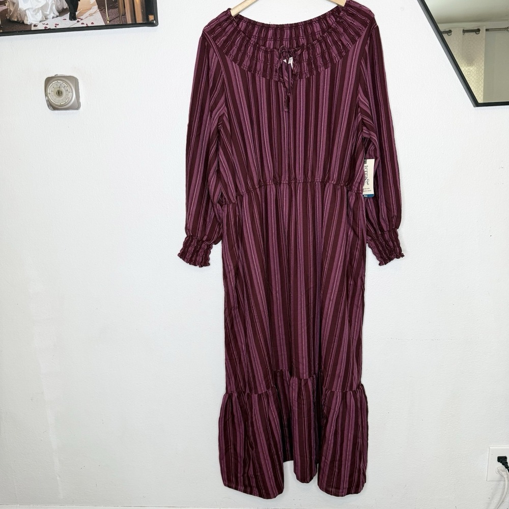 New Terra And Sky Rustic Plum Stripe Tiered Maxi Dress Womens 1X (16W-18W)‎